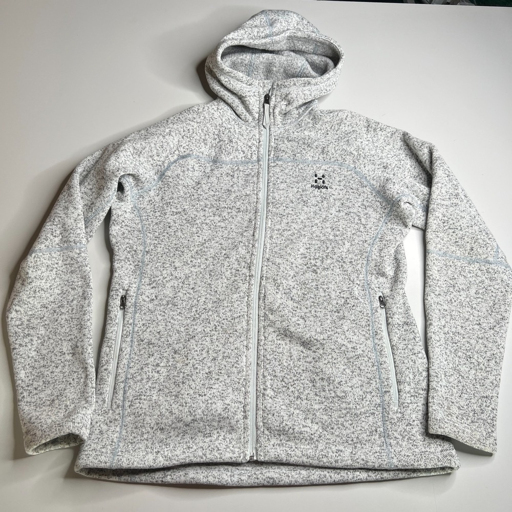 Haglöfs Swook Hood Women's Fleece Hoodie Jacket Size L Gray Full Zip Outdoor
